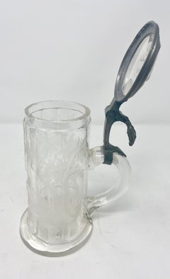 Antique German Carved Crystal & Pewter 1/2 Liter Stein, circa 1890's