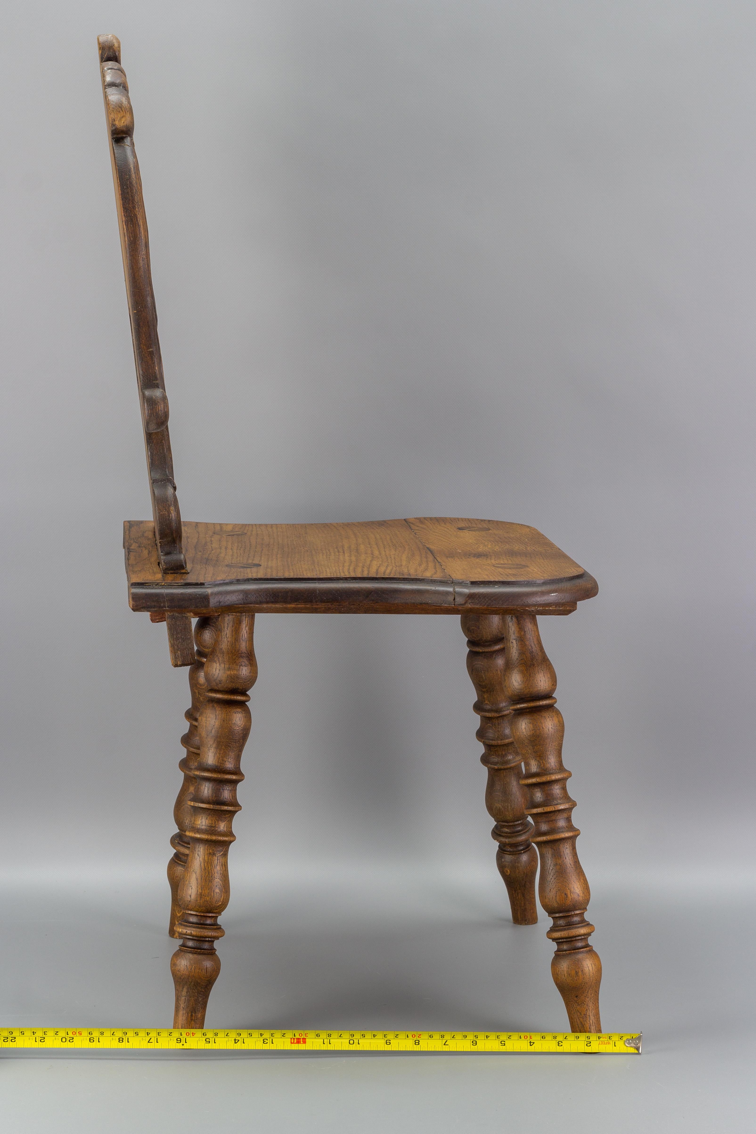 Antique German Carved Oakwood Peasant or Hall Chair, Late 19th Century 13