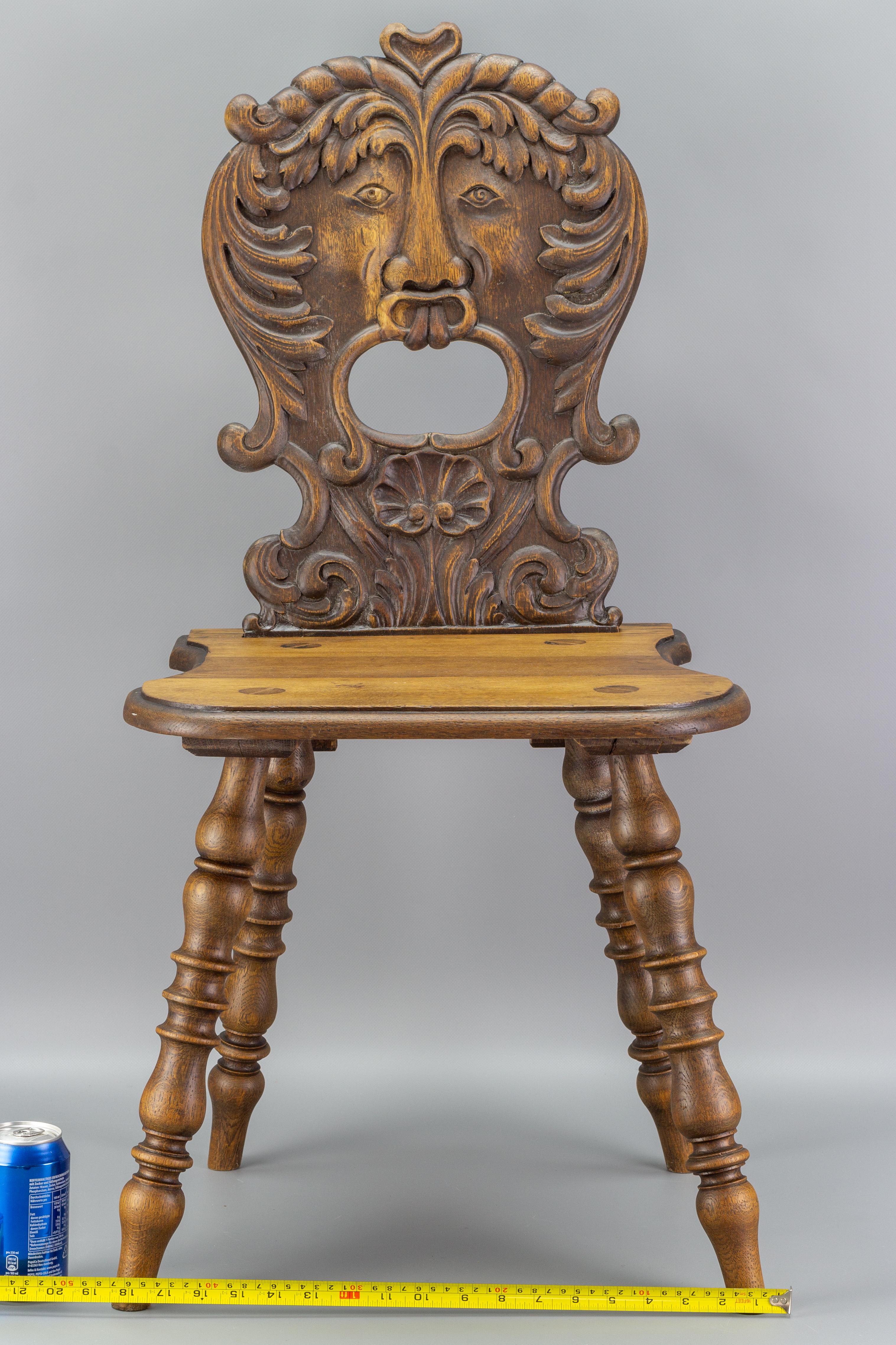 Antique German Carved Oakwood Peasant or Hall Chair, Late 19th Century 14