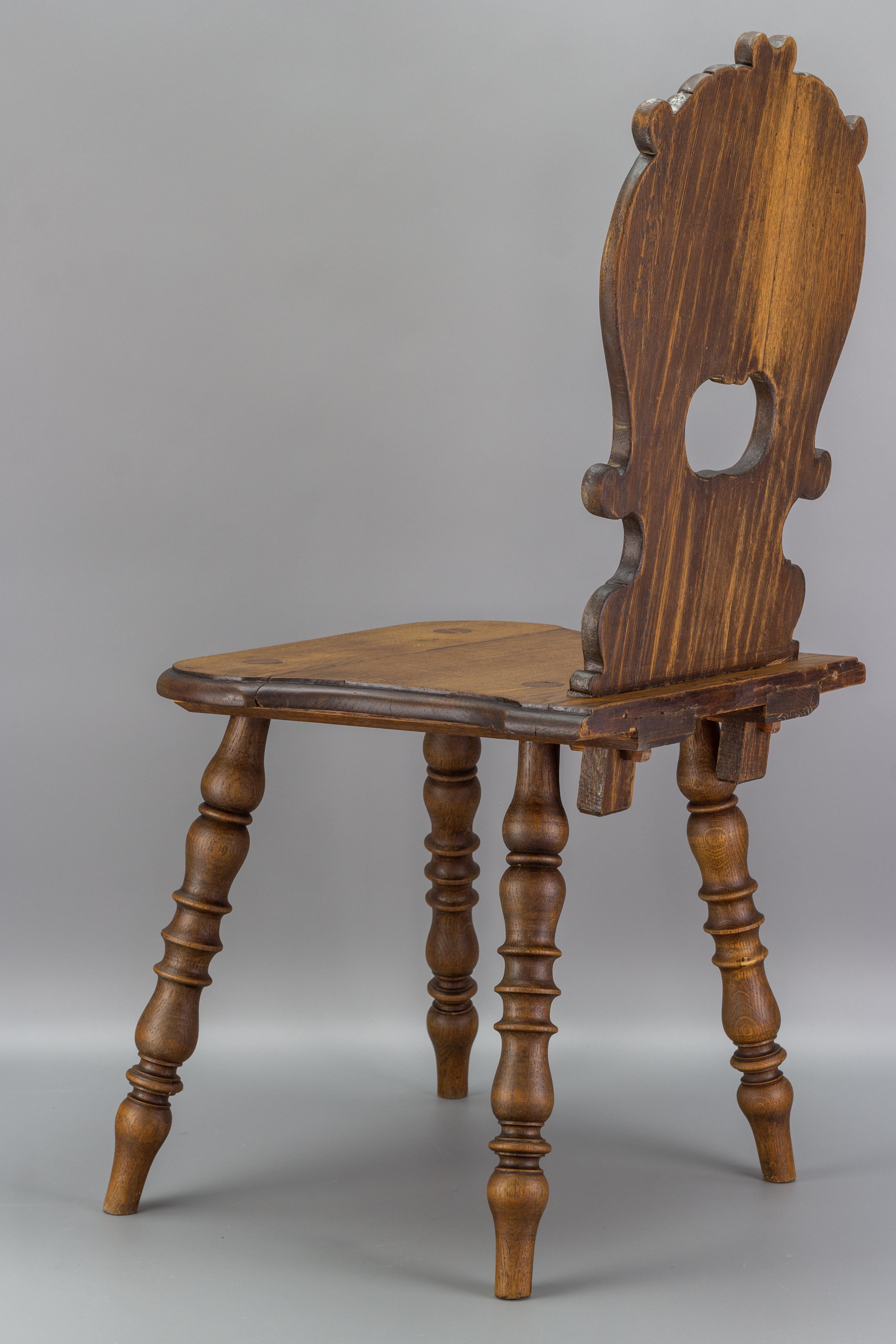 Antique German Carved Oakwood Peasant or Hall Chair, Late 19th Century 1