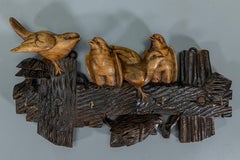 Antique German Carved Wood Bird Key Rack with Four Hooks, ca. 1920