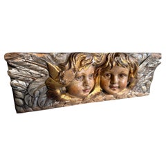 Antique German Carved Wood Console with Gilded Cherub Heads, circa 1800