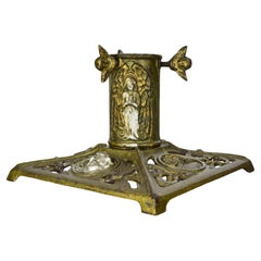 Antique German Cast Iron Christmas Tree Stand with Angel and Cherub Motif