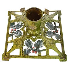 Antique German Cast Iron Christmas Tree Stand with Holly and Berry Motif