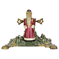 Antique German Cast Iron Christmas Tree Stand with Santa Claus, Hand-Painted