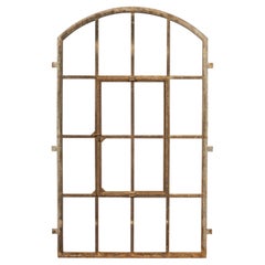 Antique German Cast Iron Factory Window, Industrial Arched Frame, circa 1900