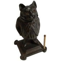 Antique German Cast Iron Novelty Go-To-Bed Match Striker, Cat