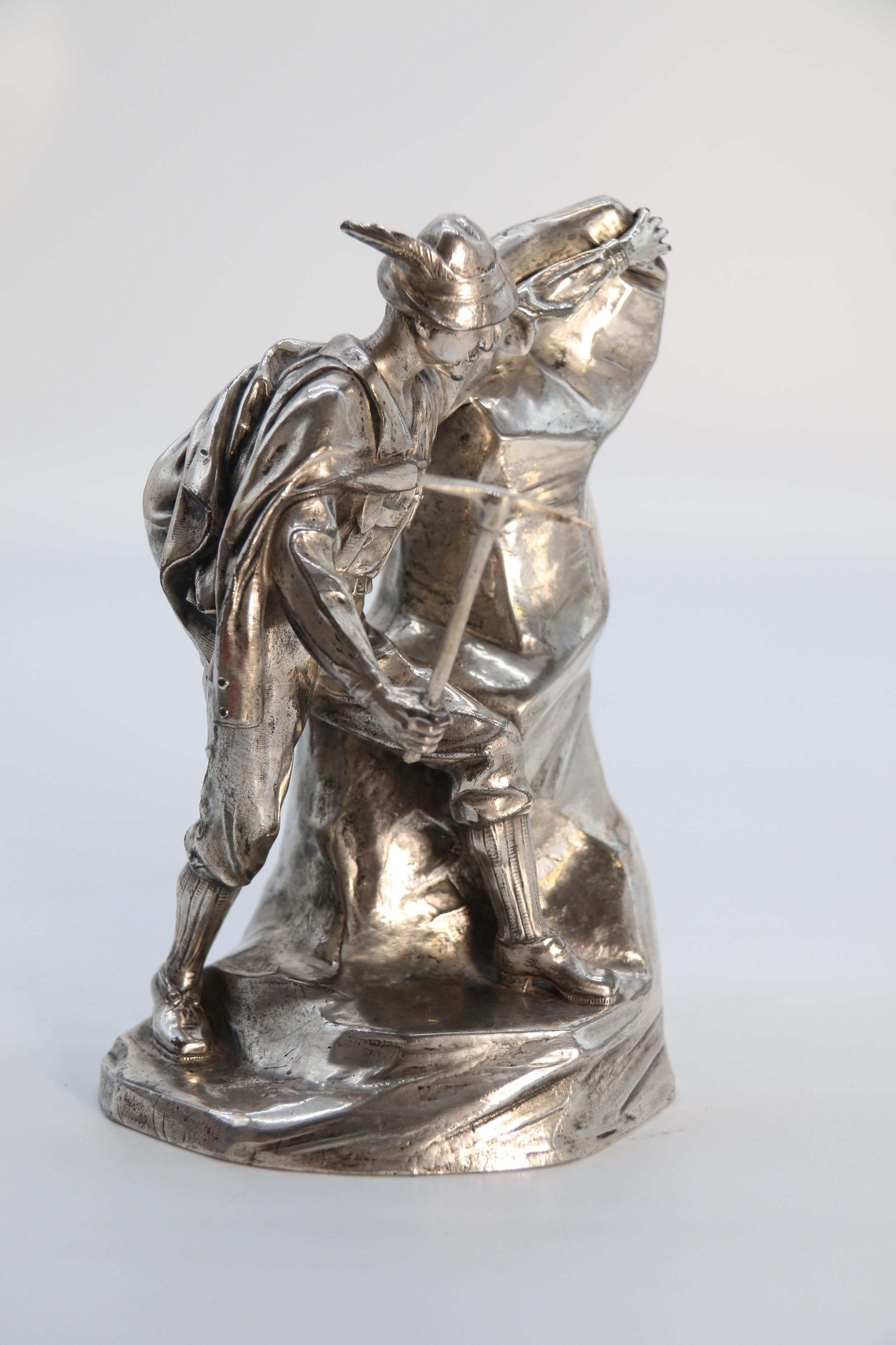 Antique German cast metal and silver plated sculpture of a mountaineer C 1910 4