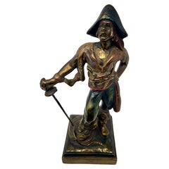 Antike deutsche Piratefigur aus Metallguss, signiert Paul Herzel (1876-1956).