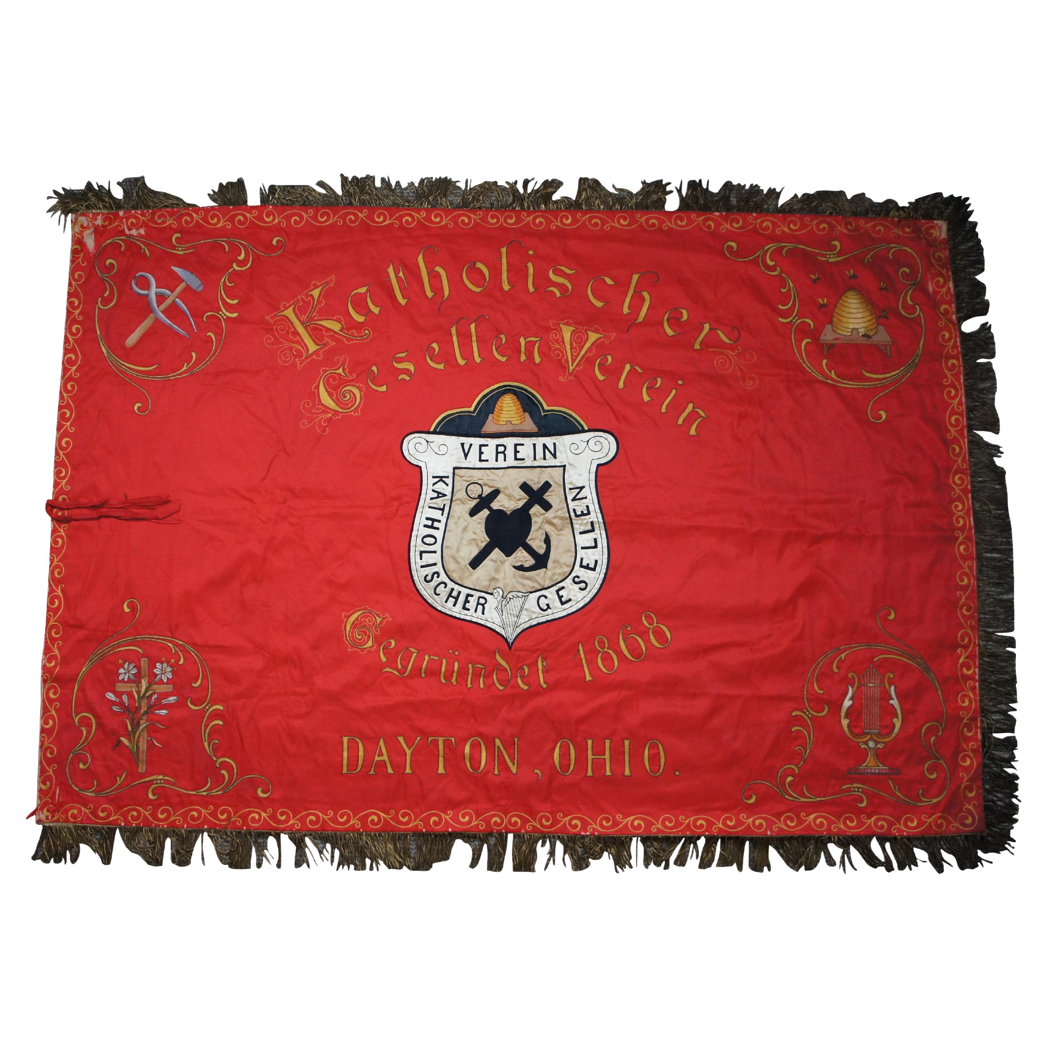 Antique German Catholic Journeymen Association Dayton Ohio Embroidered Flag 71"