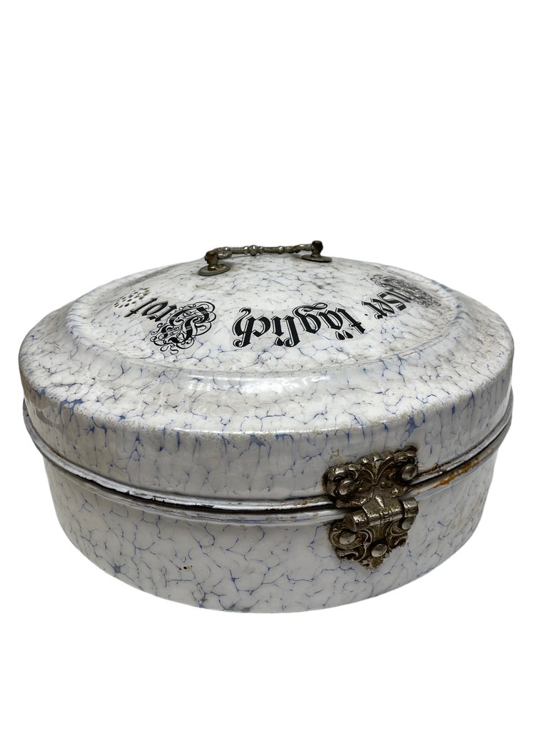 Antique German Chicken Wire Enamel Bread Box, Kitchen Utensil For Sale