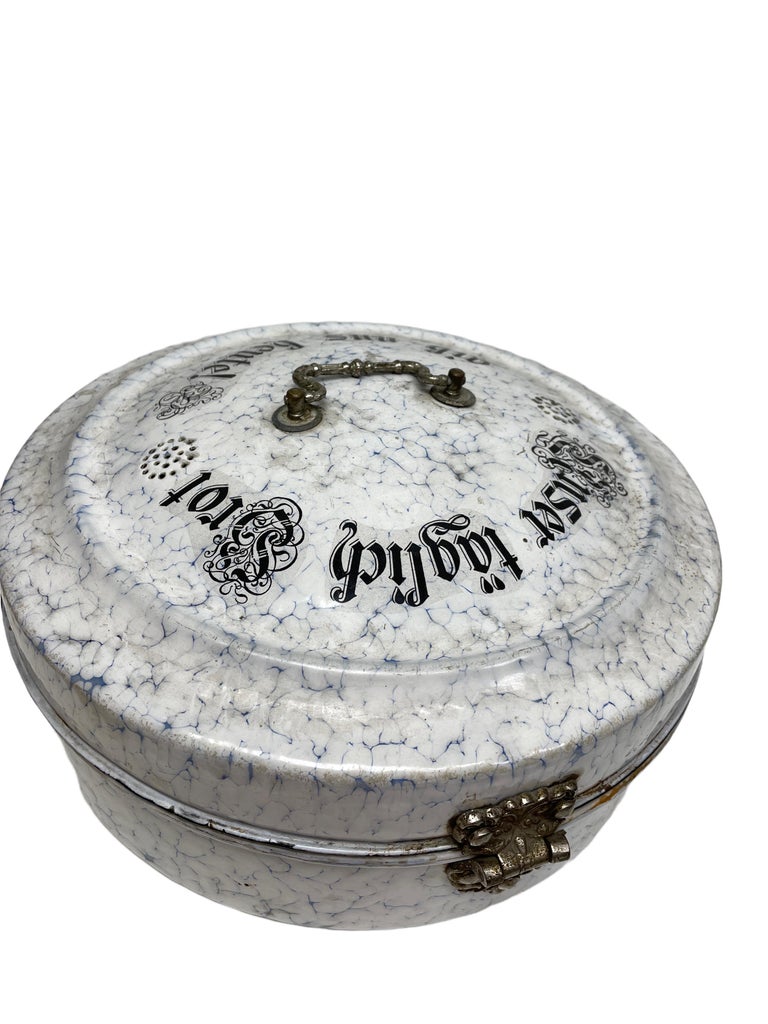 Antique German Chicken Wire Enamel Bread Box, Kitchen Utensil For Sale