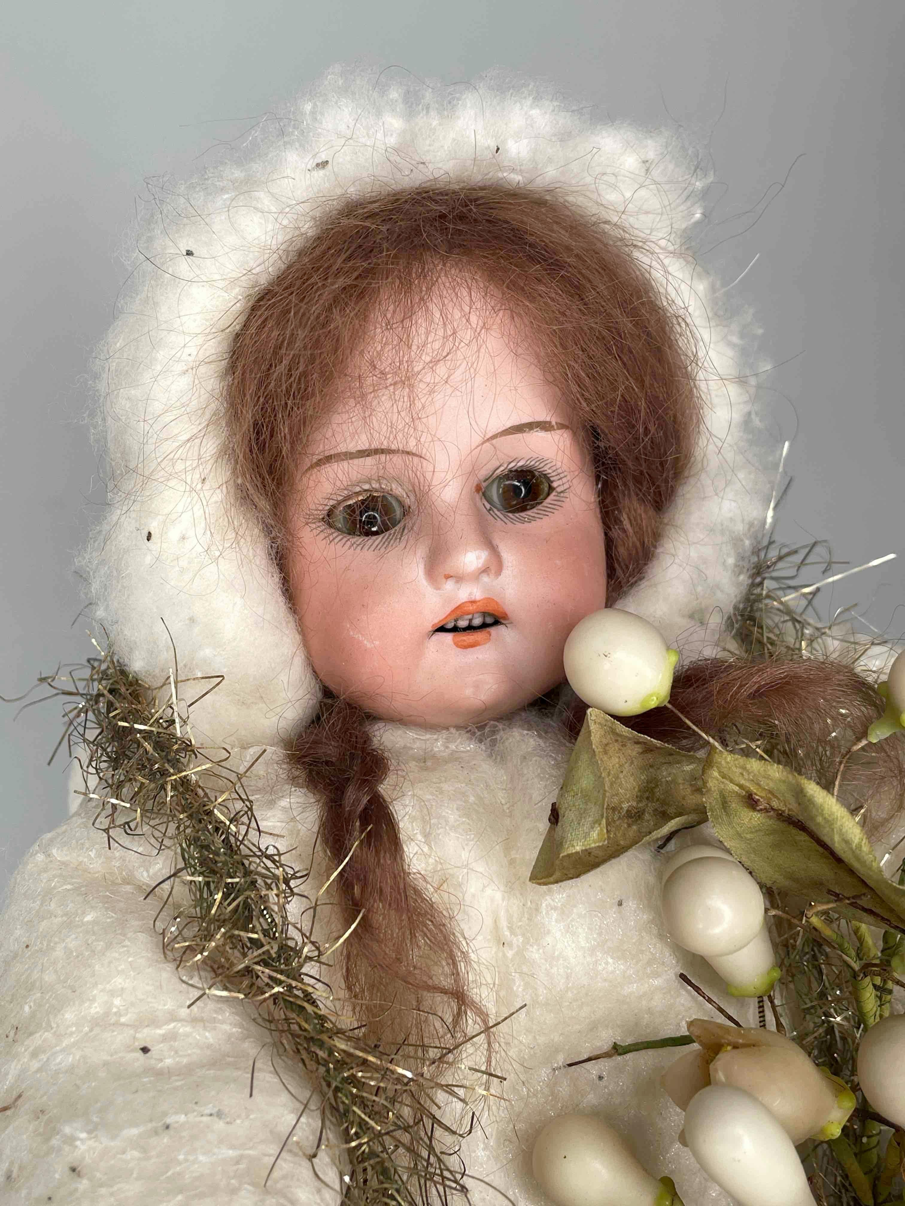 Antique German Christmas Scene Doll in Sled, with Music Box, 1900s For Sale 2