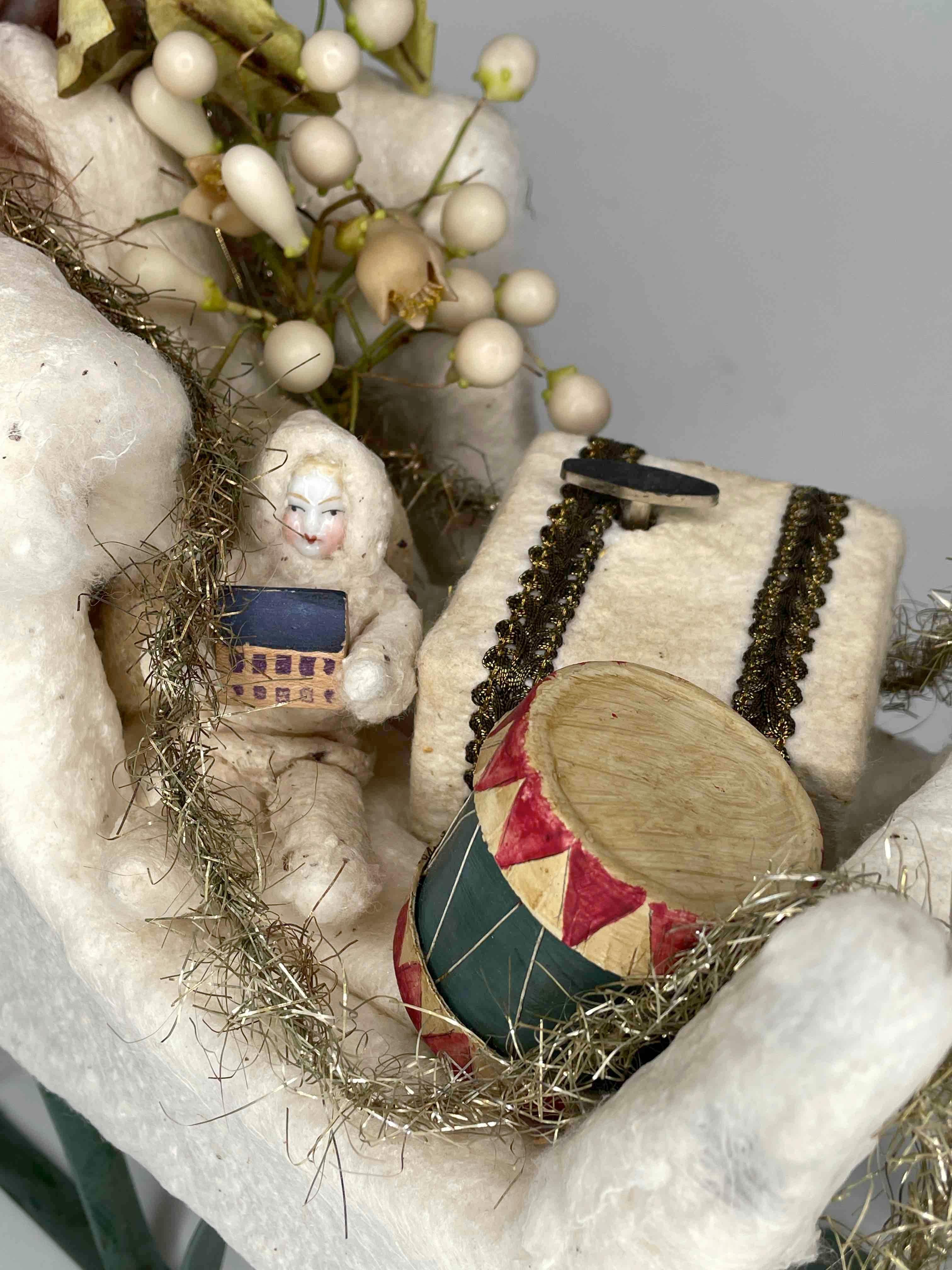 Antique German Christmas Scene Doll in Sled, with Music Box, 1900s For Sale 4