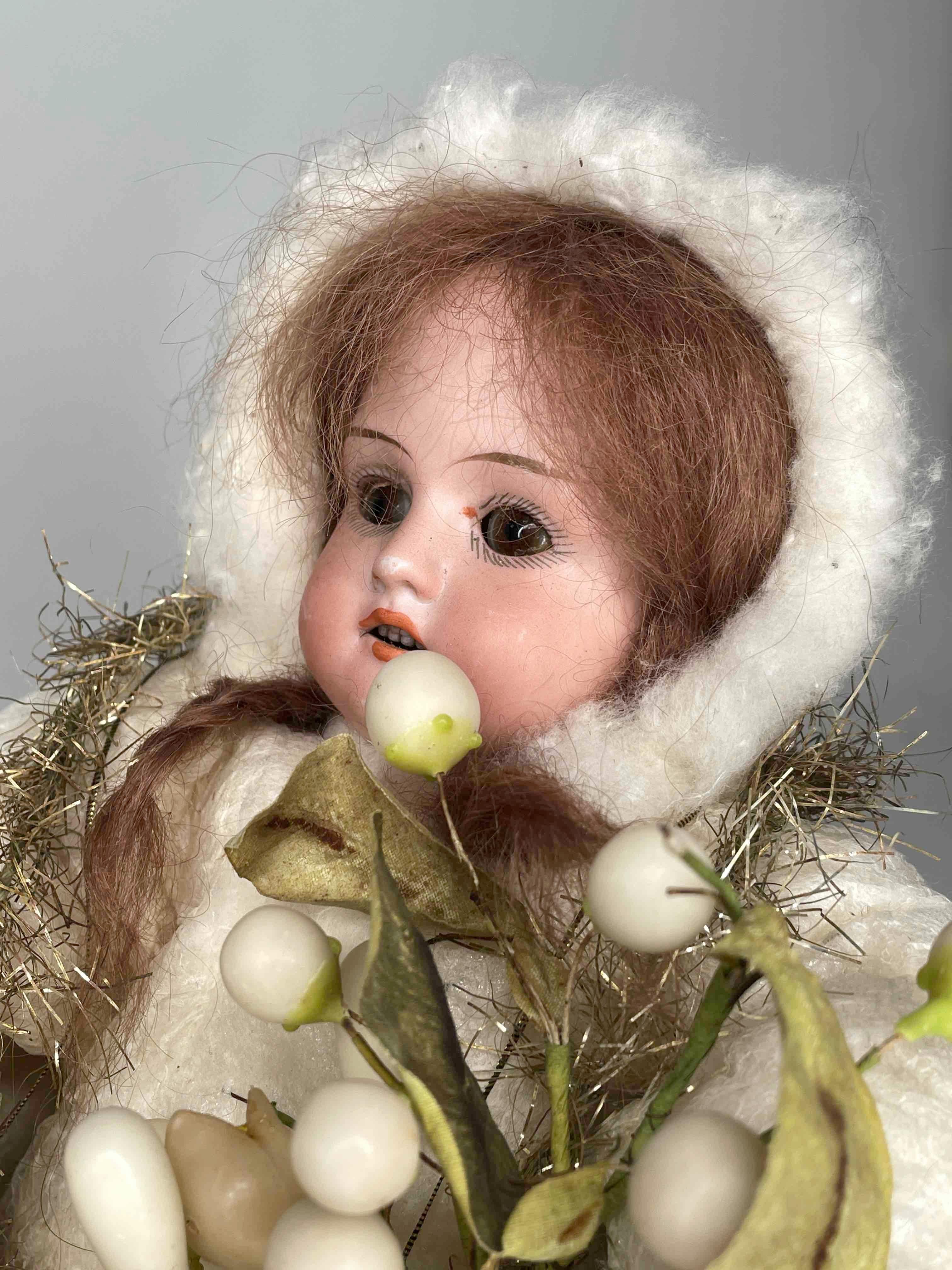20th Century Antique German Christmas Scene Doll in Sled, with Music Box, 1900s For Sale