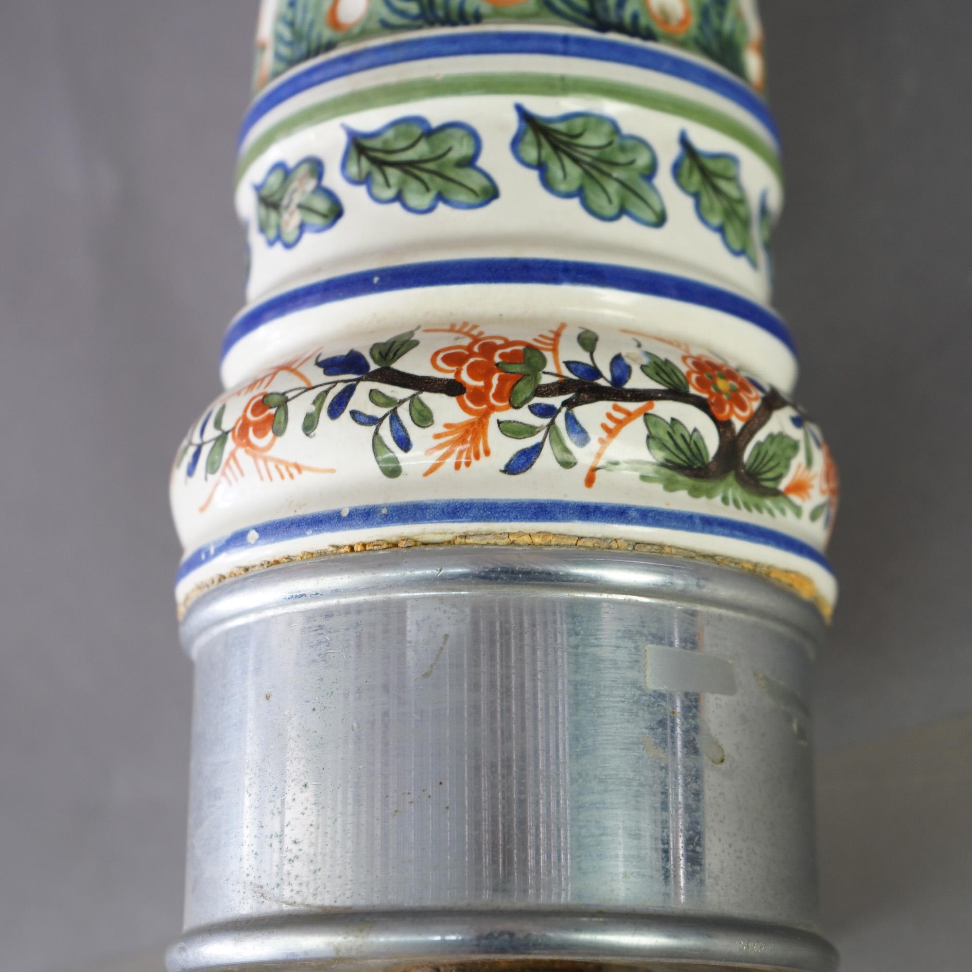 Antique German Chrome & Polychromed Foliate & Floral Pottery Beer Keg Tap C1920 6