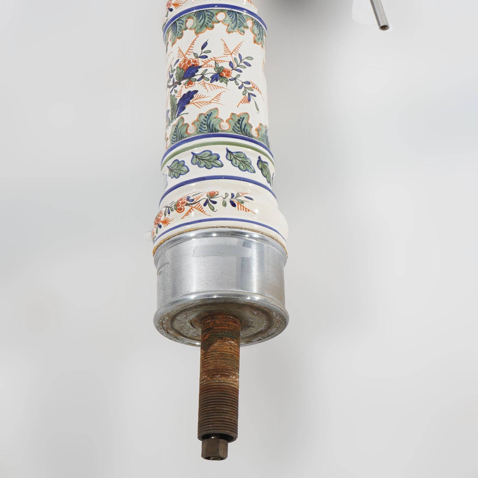Antique German Chrome & Polychromed Foliate & Floral Pottery Beer Keg Tap C1920 4