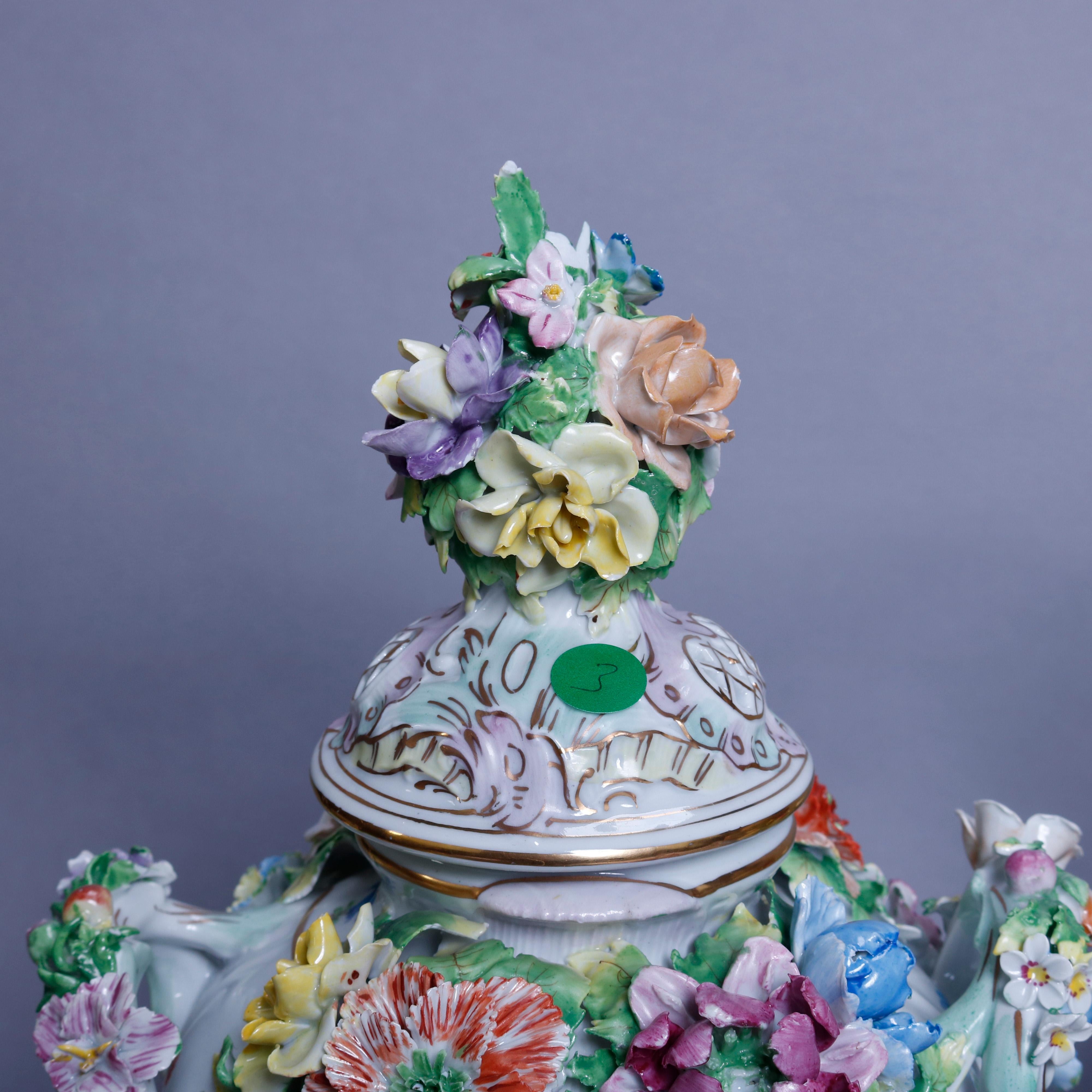 Antique German Classical Dresden Figural Cherub & Floral Porcelain Urns 7