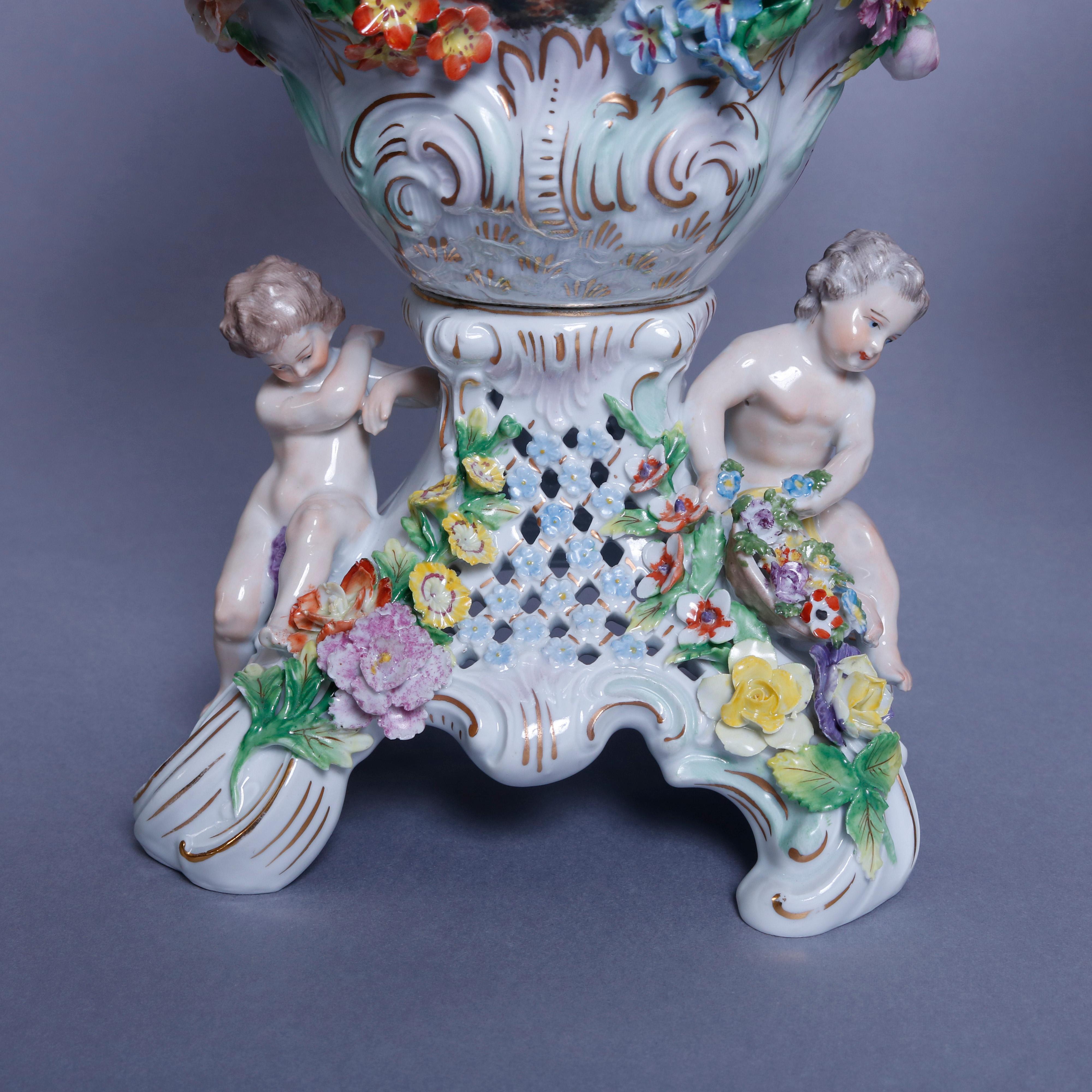 Antique German Classical Dresden Figural Cherub & Floral Porcelain Urns 8