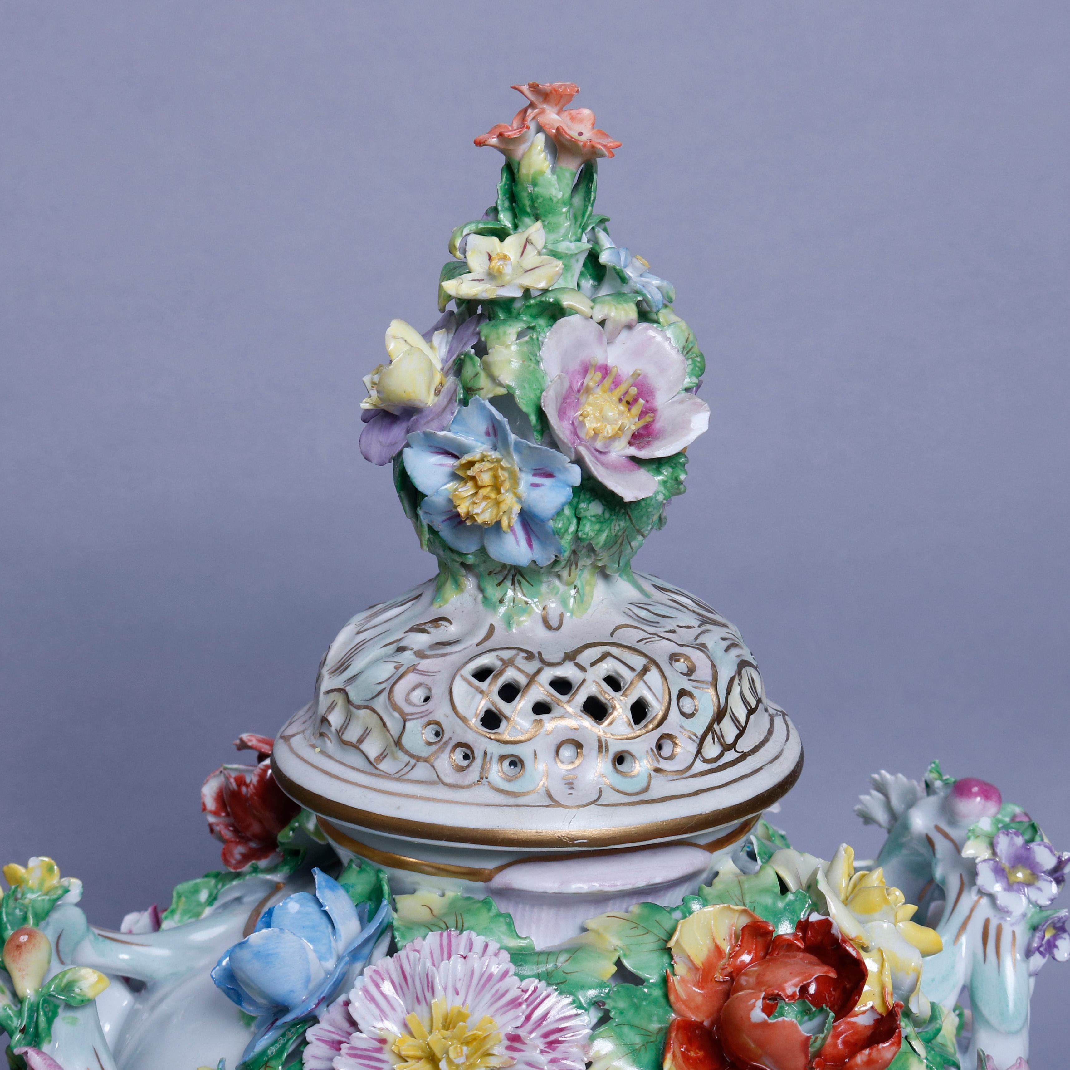 Antique German Classical Dresden Figural Cherub & Floral Porcelain Urns 10
