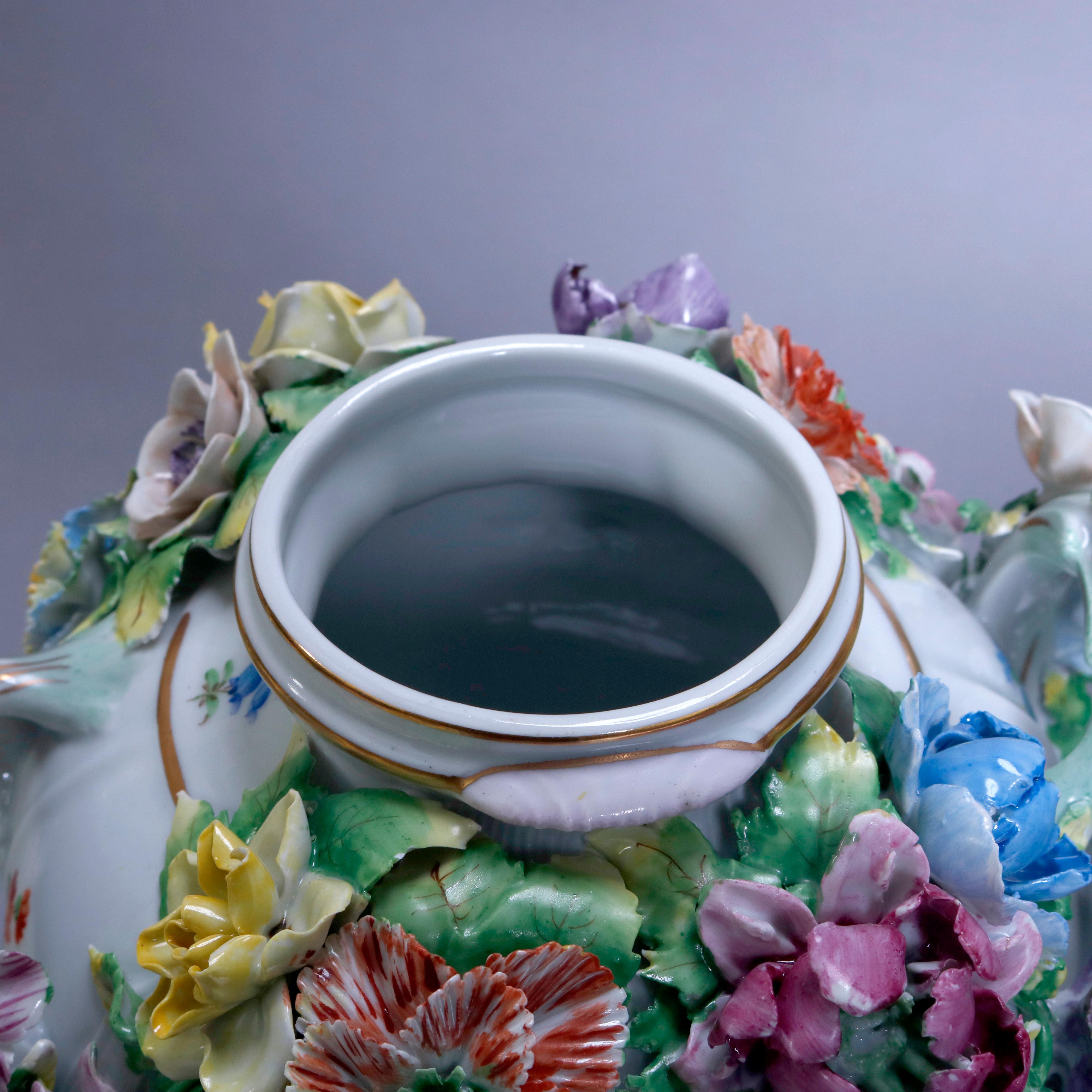 Antique German Classical Dresden Figural Cherub & Floral Porcelain Urns 1