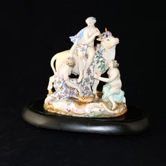 Antique German Classical Meissen School Porcelain Europa, Bull & Muses Grouping