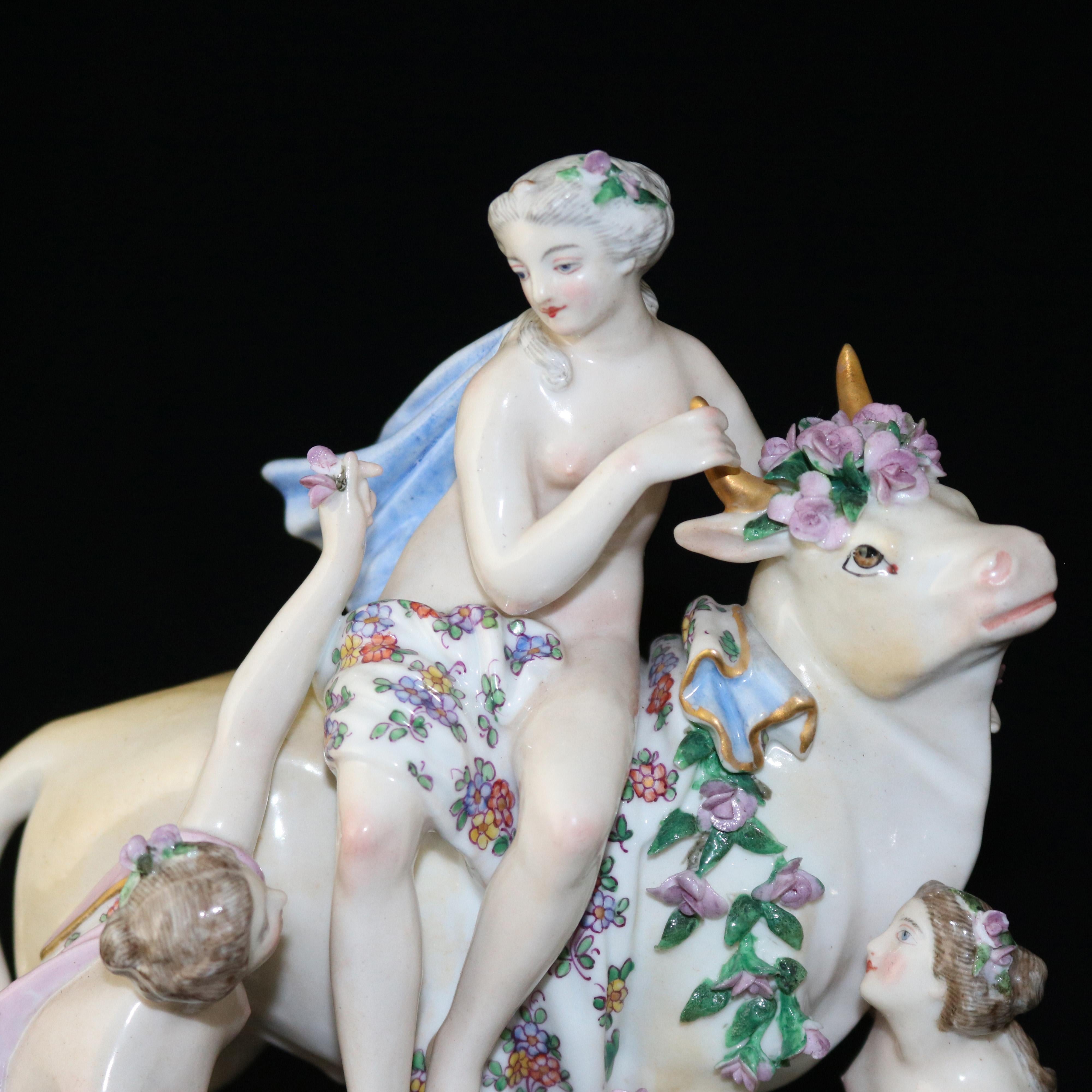 Classical Greek Antique German Classical Meissen School Porcelain Europa, Bull & Muses Grouping