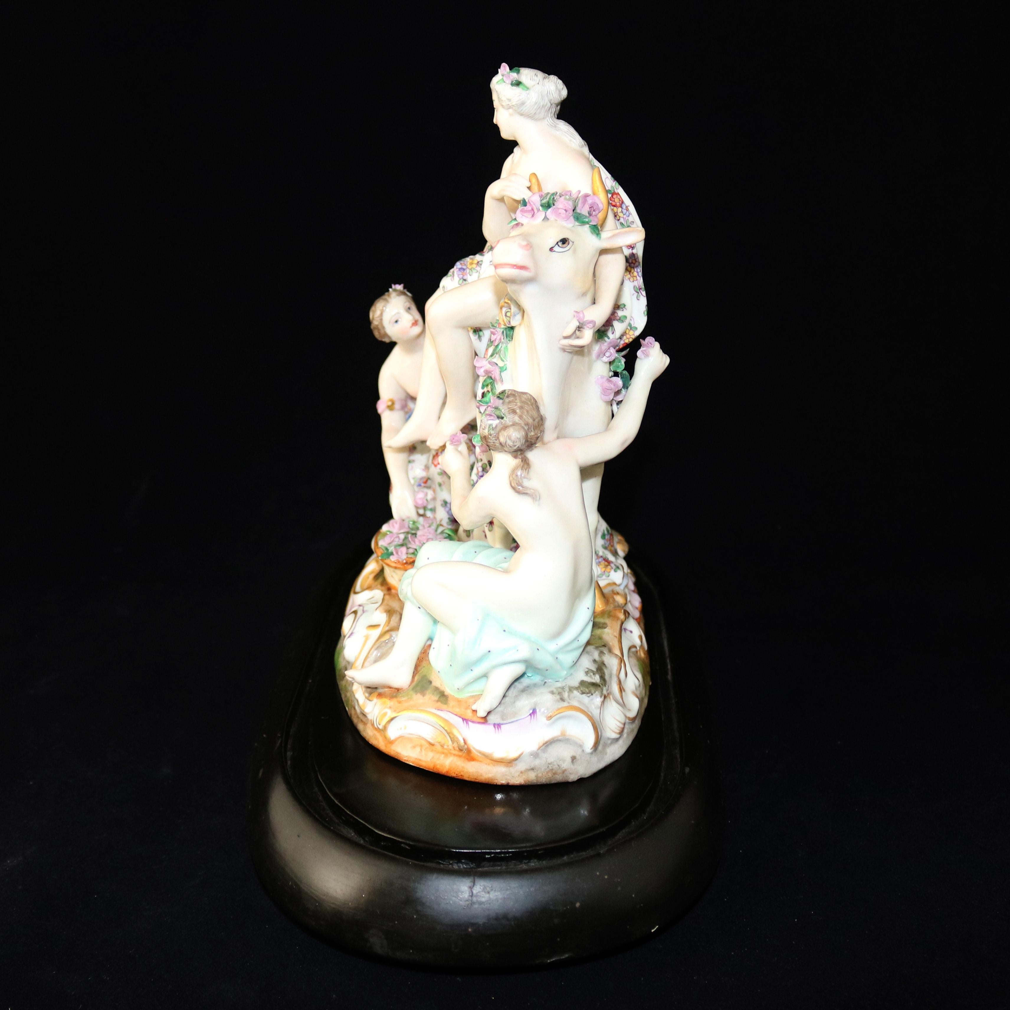 Antique German Classical Meissen School Porcelain Europa, Bull & Muses Grouping In Good Condition In Big Flats, NY