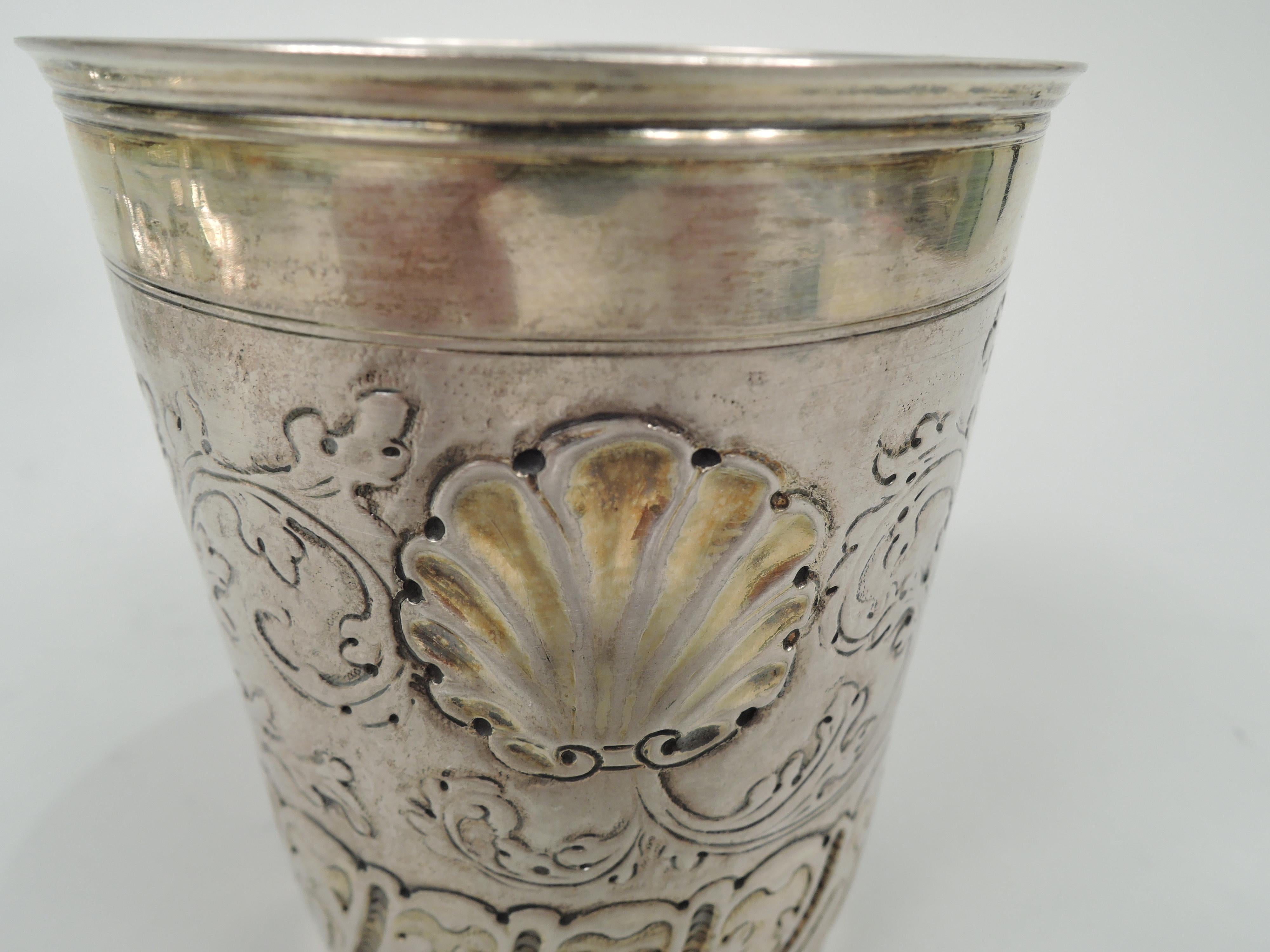 Baroque Antique German Classical Parcel Gilt Silver Beaker Cup 18th Century For Sale