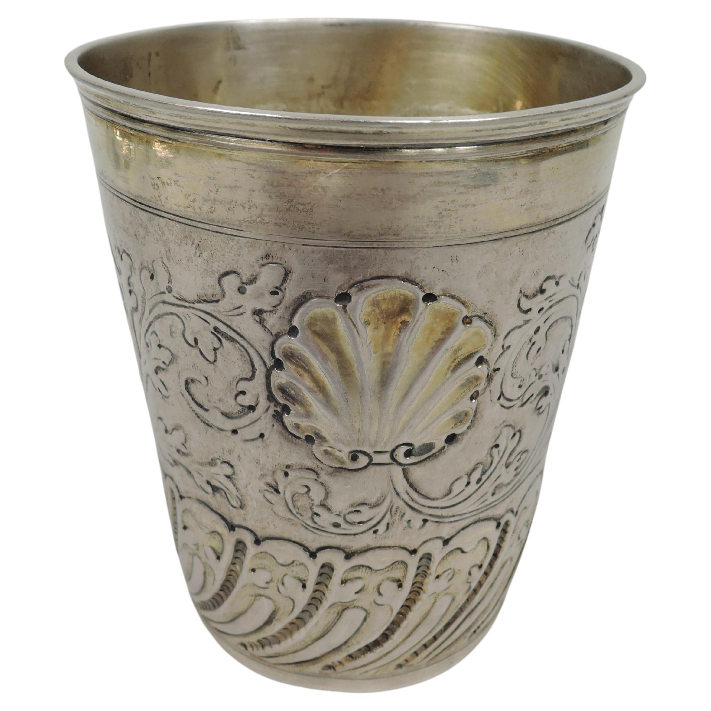 Antique German Classical Parcel Gilt Silver Beaker Cup 18th Century For Sale