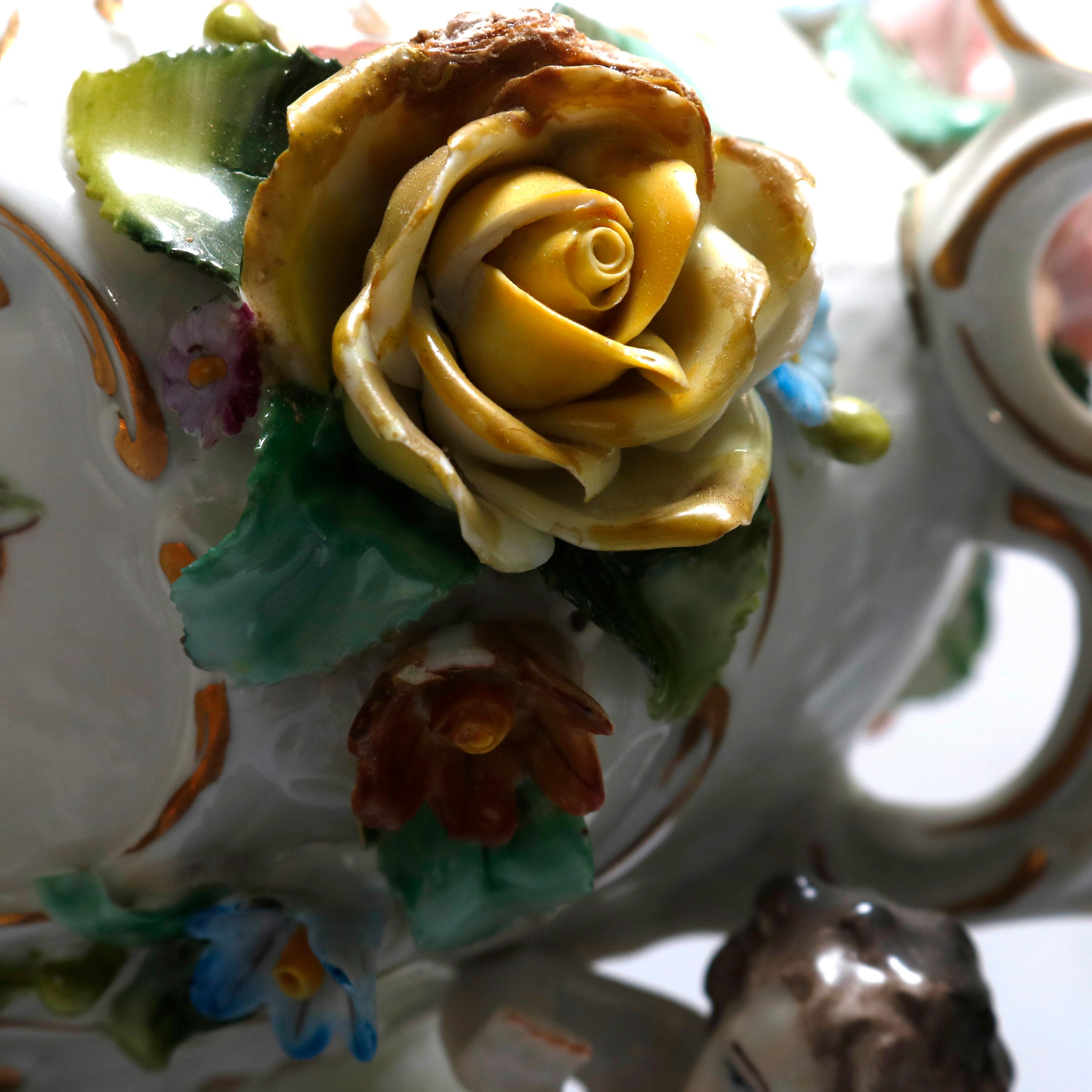 Antique German Classical Sitzendorf Dresden Cherub & Floral Porcelain Urns 2