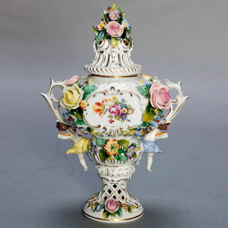 Antique German Classical Sitzendorf Dresden Cherub and Floral Porcelain ...