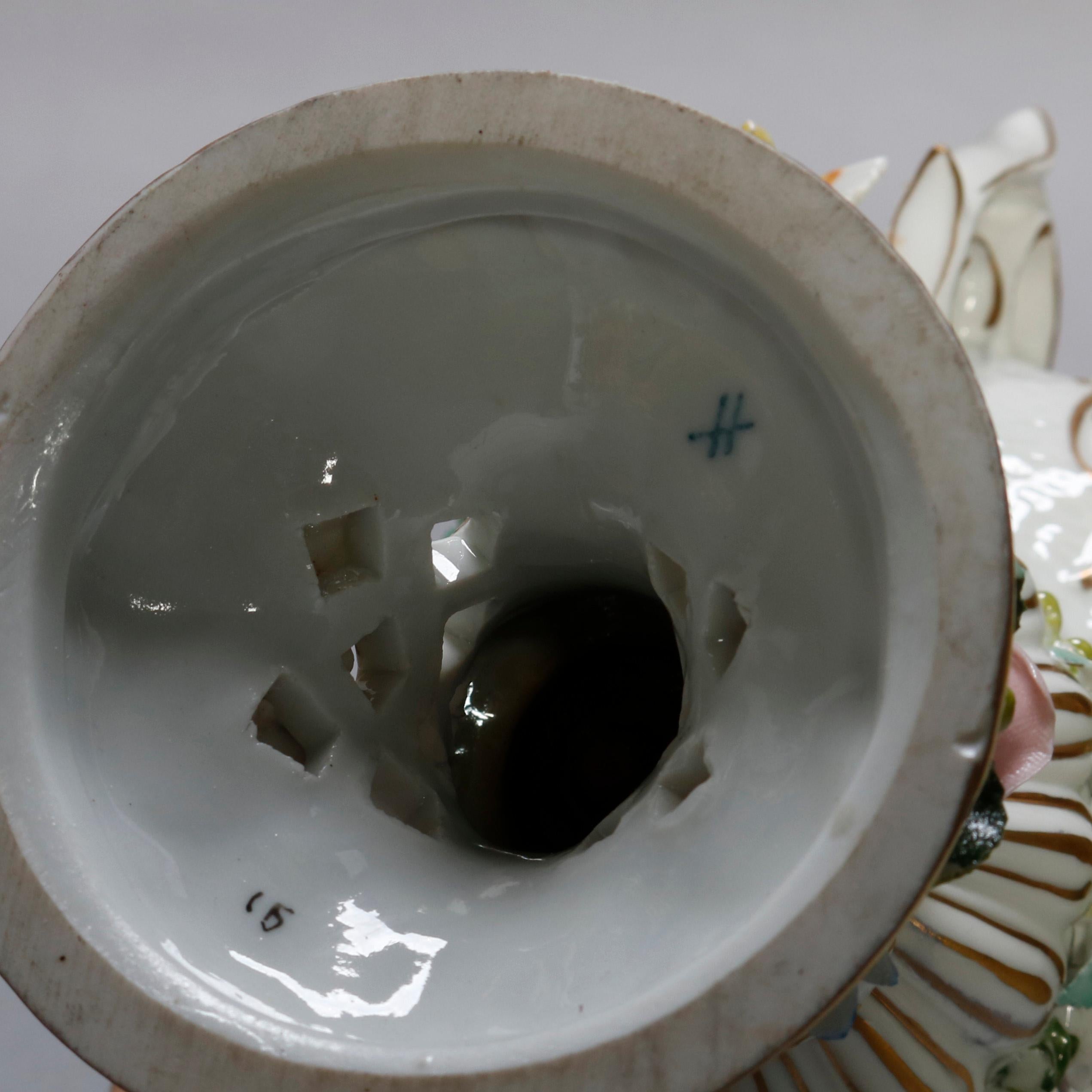 Antique German Classical Sitzendorf Dresden Cherub & Floral Porcelain Urns In Good Condition In Big Flats, NY