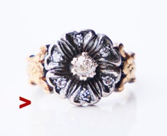 Antique German Cluster Ring Diamonds 14K Yellow Gold Silver Ø US7.5/ 6 gr