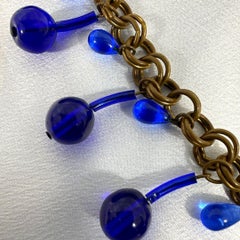 Antique German Cobalt Blue Glass Charm Bracelet