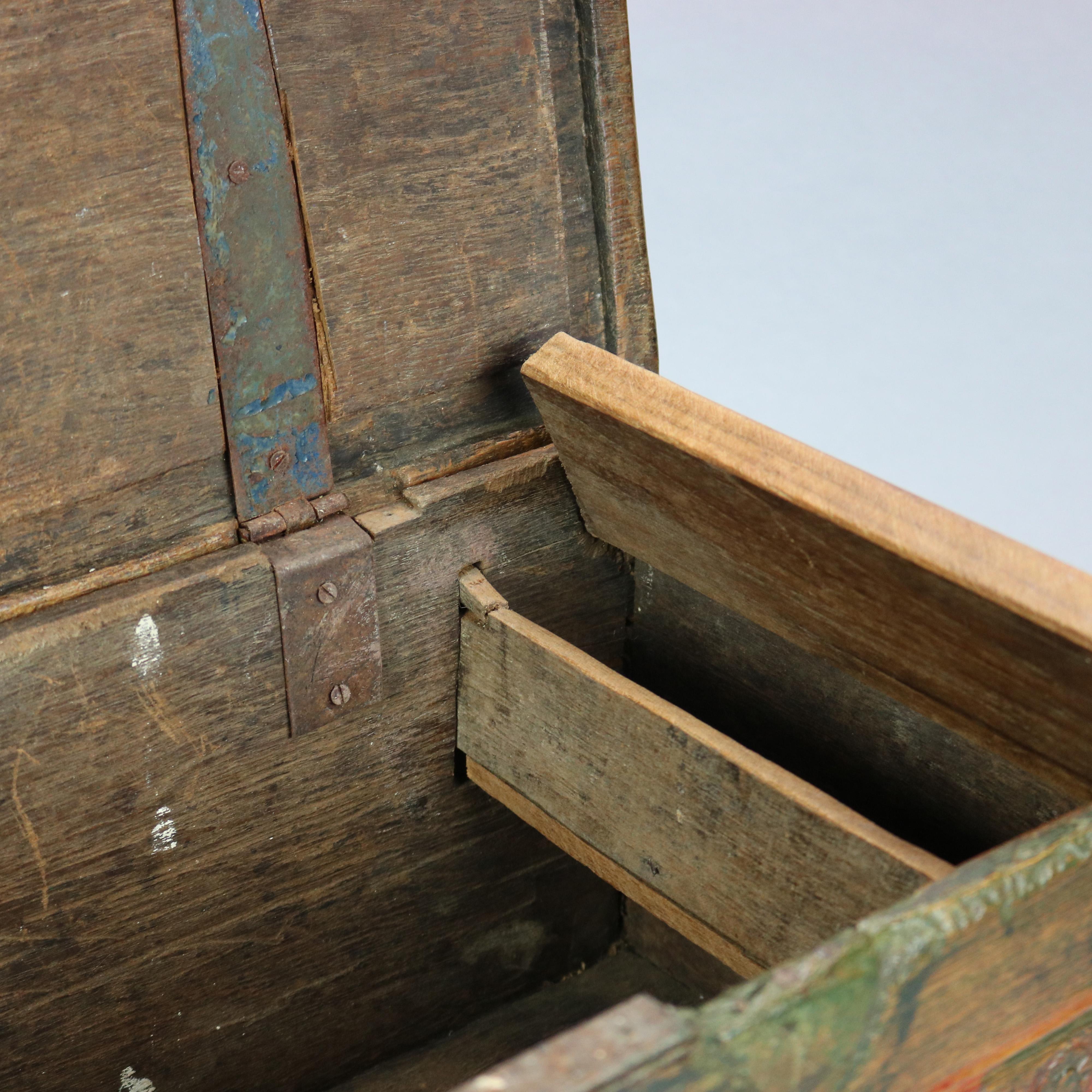 Antique German Continental Polychromed Oak Miniature Blanket Chest, 18th C 6