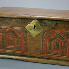 Antique German Continental Polychromed Oak Miniature Blanket Chest, 18th C