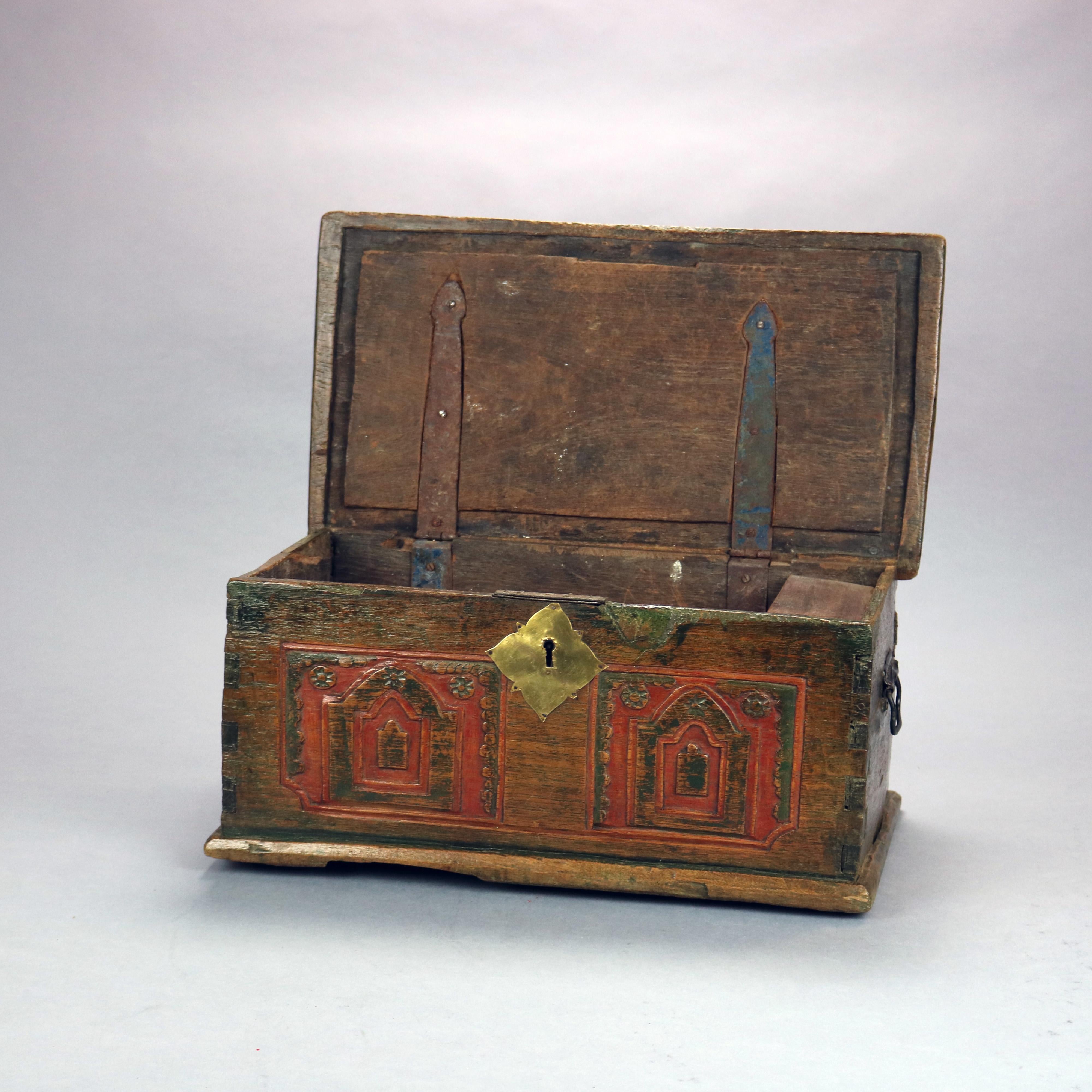 Carved Antique German Continental Polychromed Oak Miniature Blanket Chest, 18th C