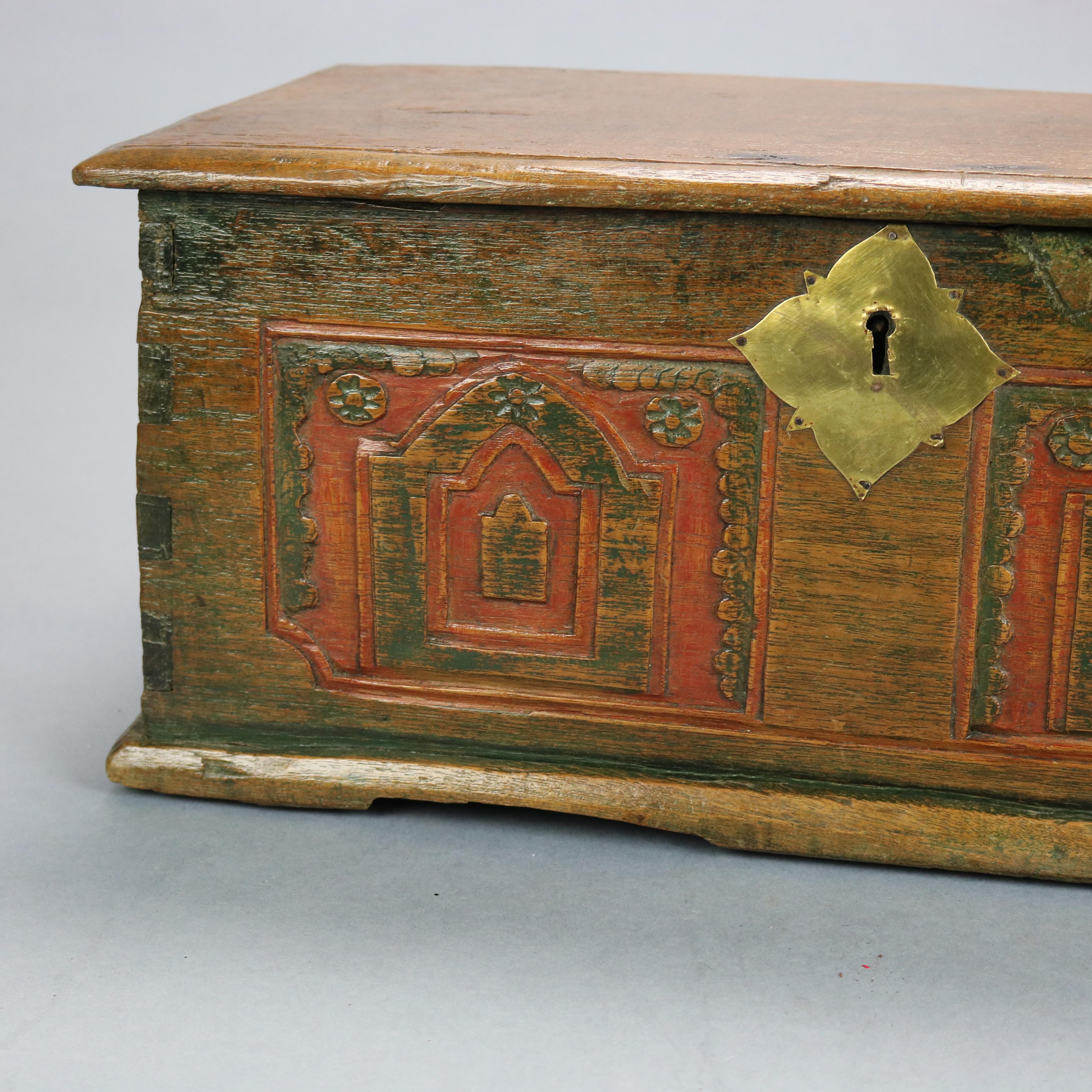 Antique German Continental Polychromed Oak Miniature Blanket Chest, 18th C In Good Condition In Big Flats, NY