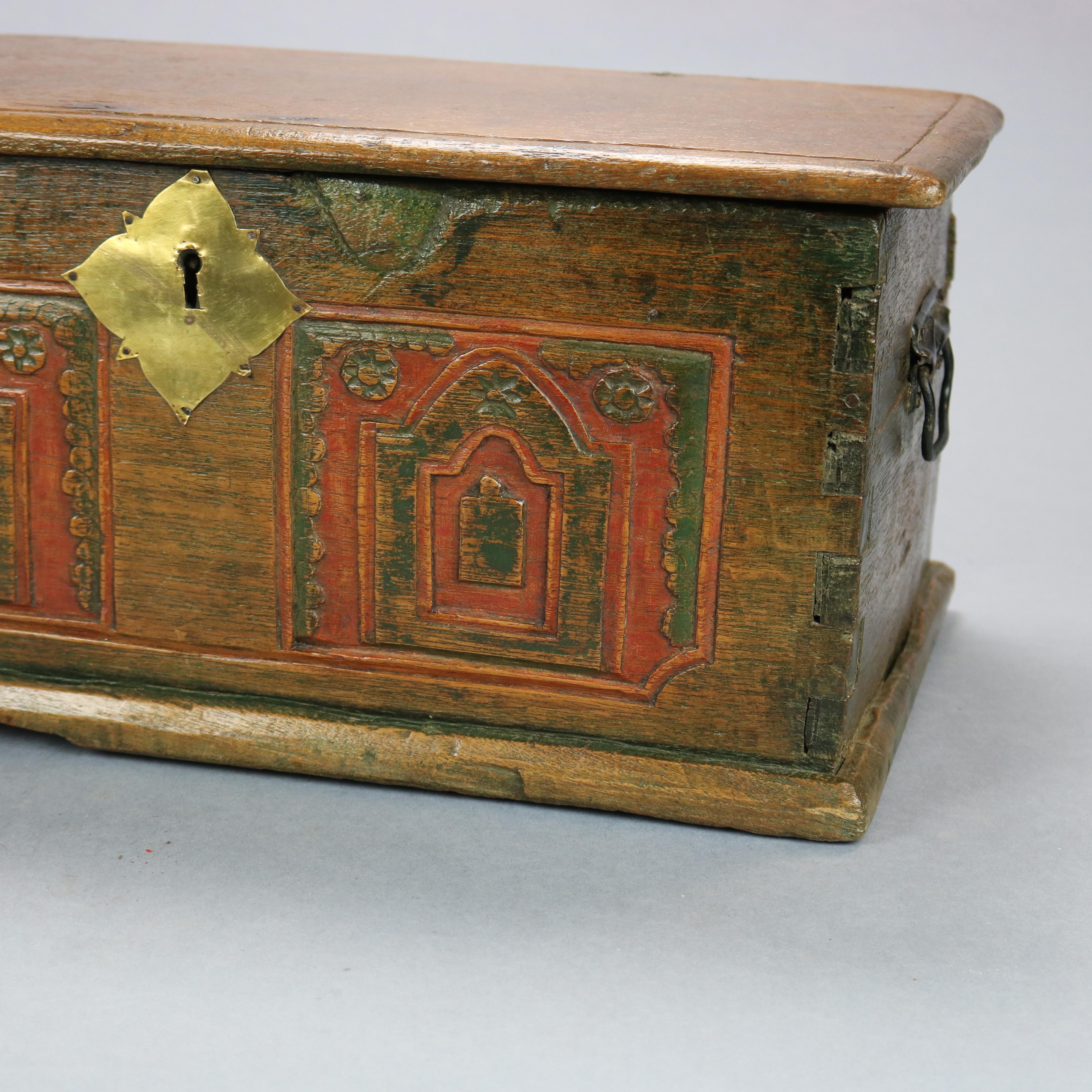 18th Century and Earlier Antique German Continental Polychromed Oak Miniature Blanket Chest, 18th C
