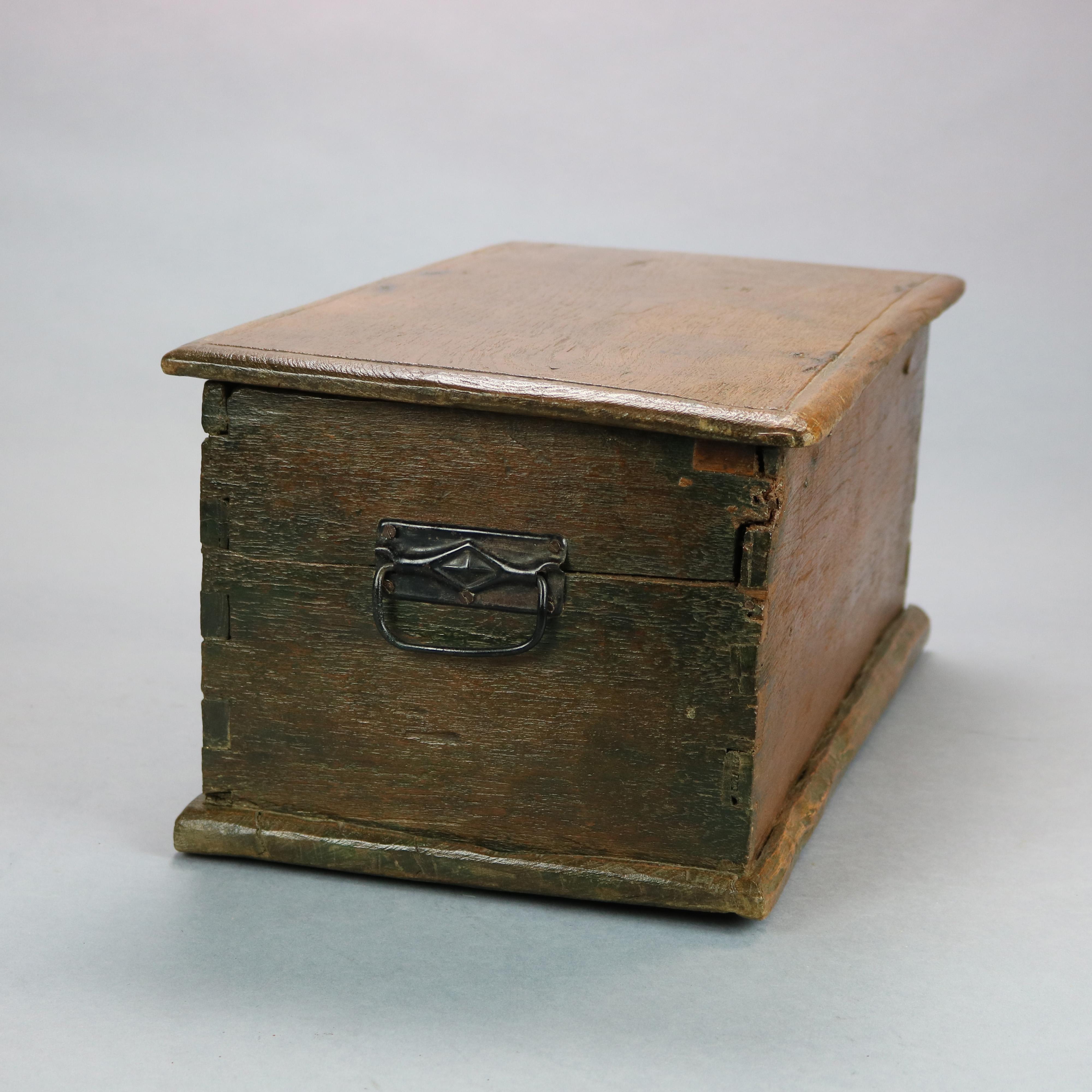 Wood Antique German Continental Polychromed Oak Miniature Blanket Chest, 18th C