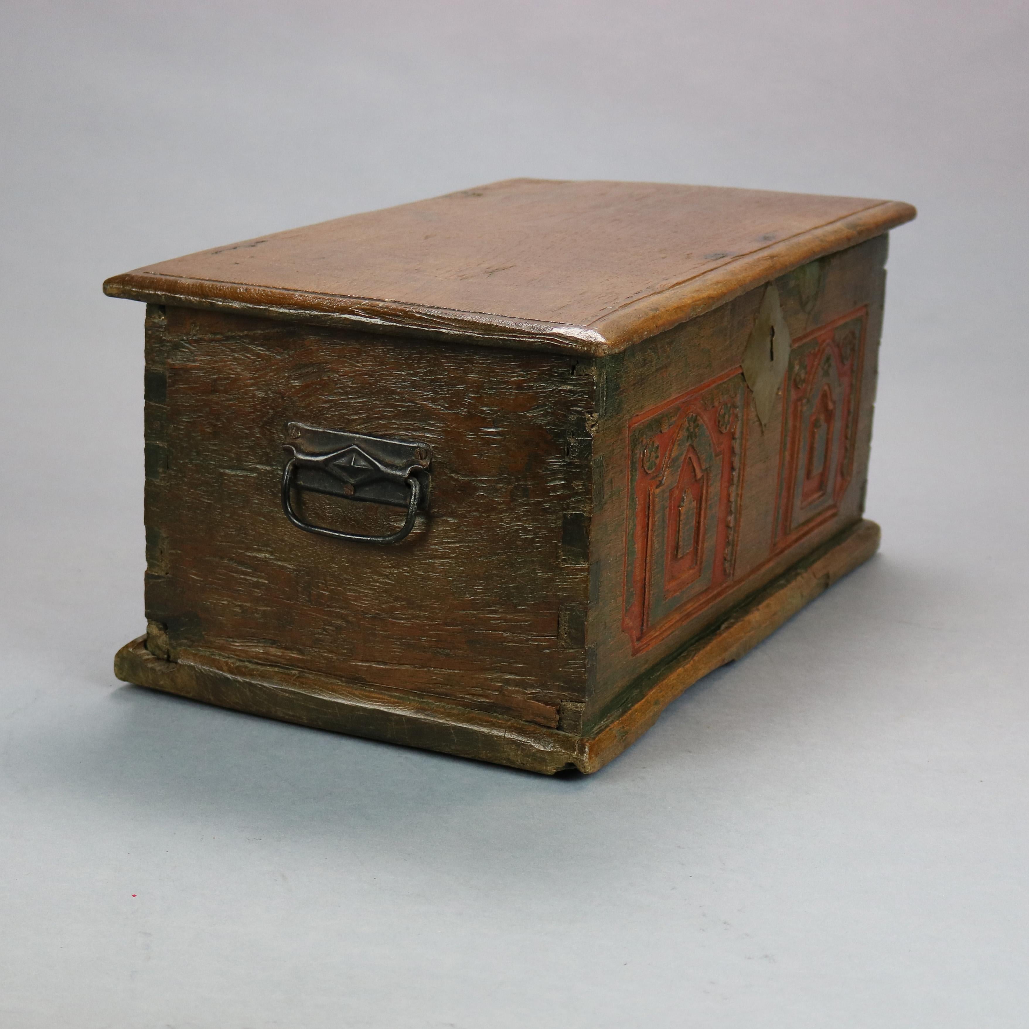 Antique German Continental Polychromed Oak Miniature Blanket Chest, 18th C 2