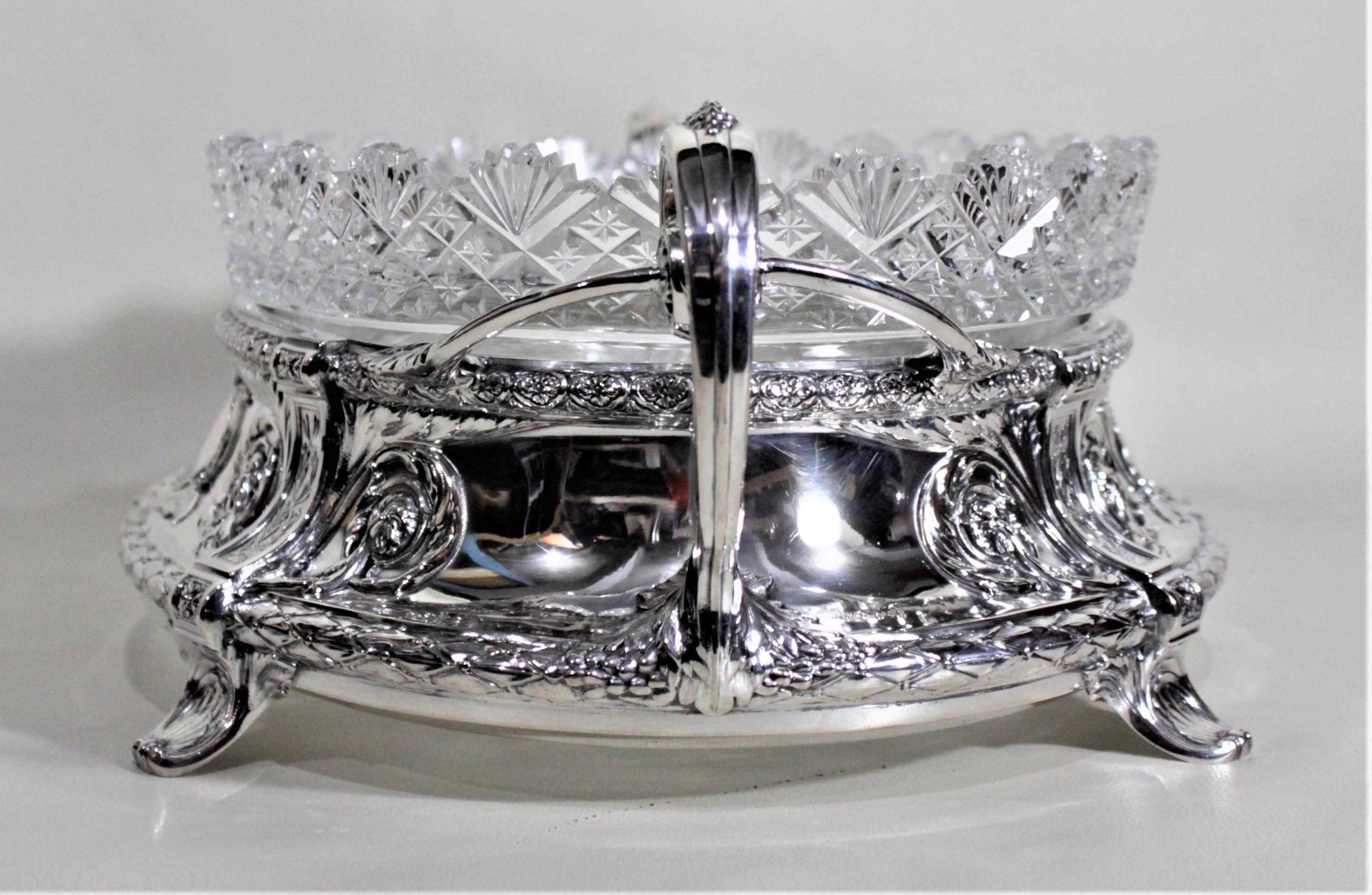 Cast Antique German Continental Silver and Cut Crystal Footed Centerpiece