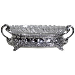 Antique German Continental Silver and Cut Crystal Footed Centerpiece