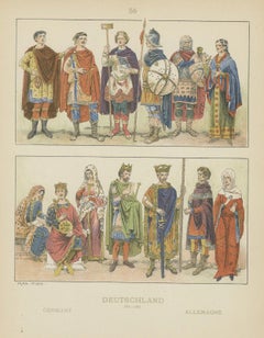 Antique German Costume Print 500–1000, Hand-Colored Historical Plate, ca.1880