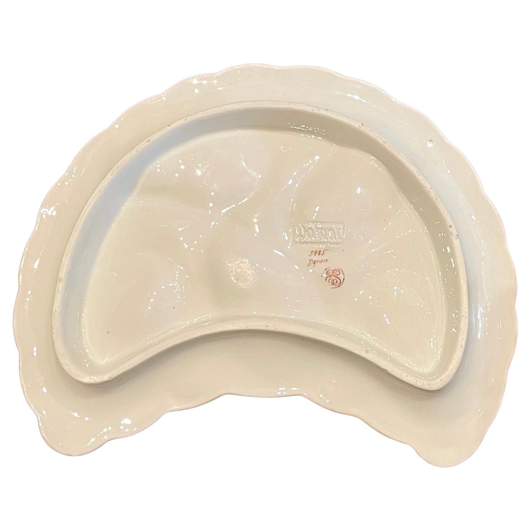 20th Century Antique German Crescent-Shaped Porcelain Oyster Plate Signed 