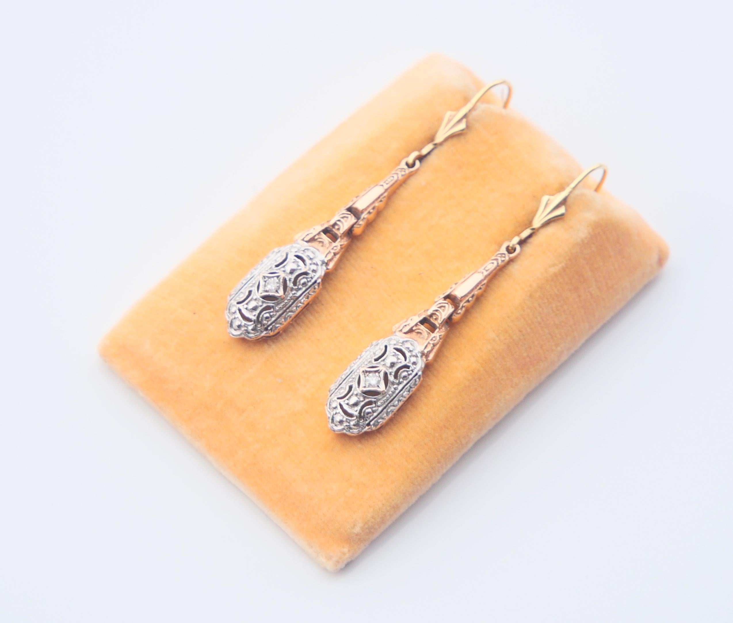 Art Nouveau Antique German Dangle Earrings Diamonds solid 14K Gold / 6.75gr For Sale