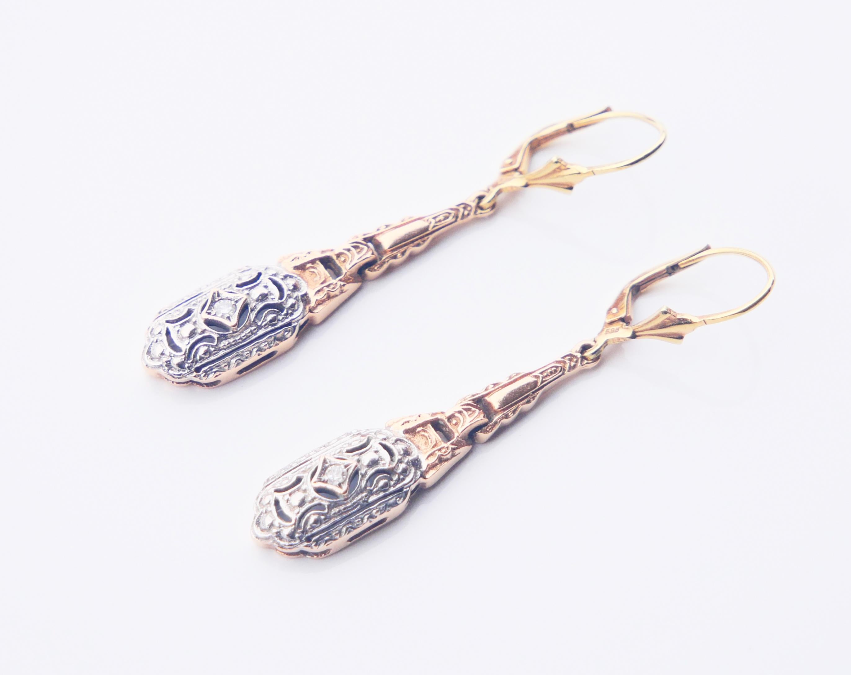 Antique German Dangle Earrings Diamonds solid 14K Gold / 6.75gr For Sale 1