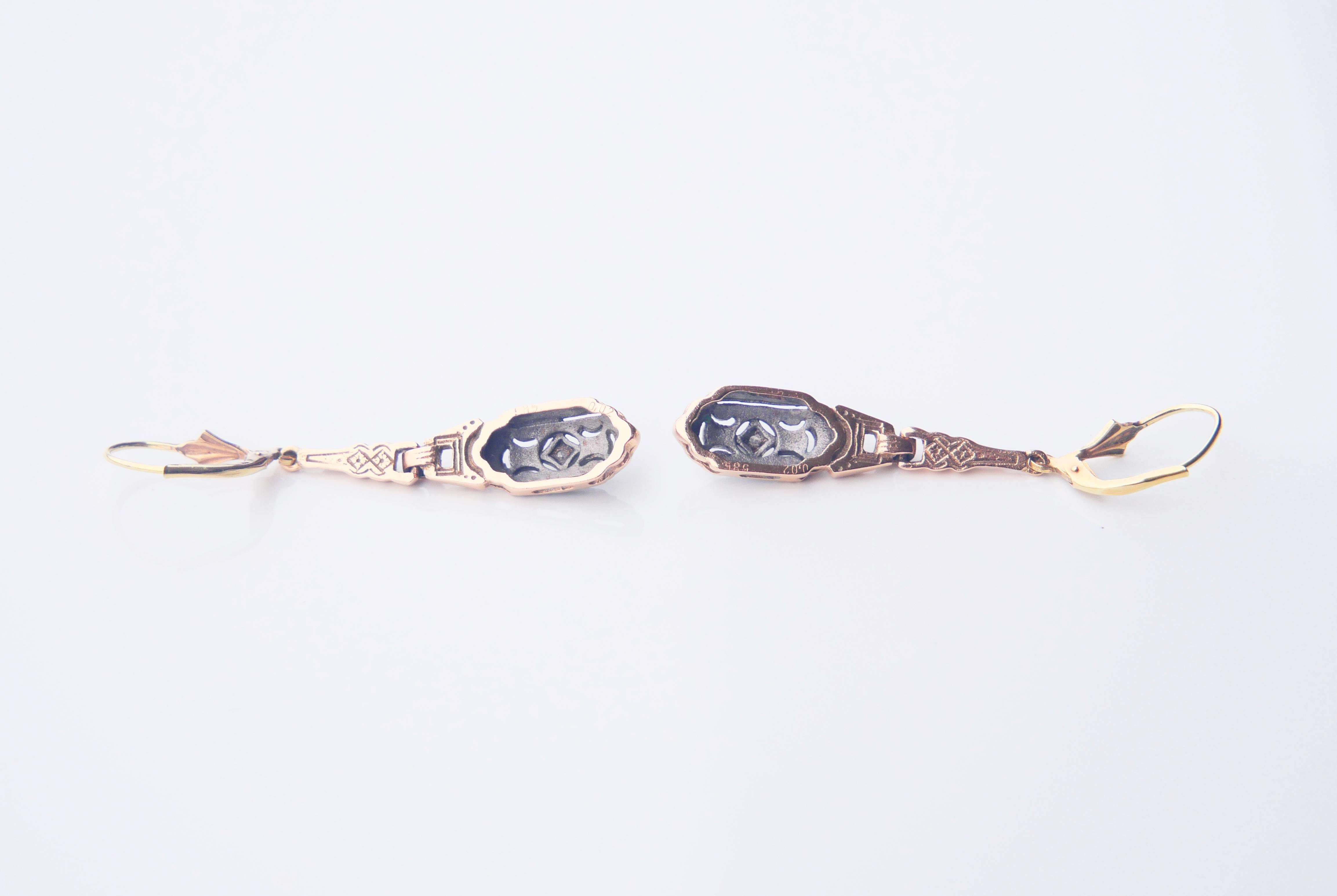 Antique German Dangle Earrings Diamonds solid 14K Gold / 6.75gr For Sale 2