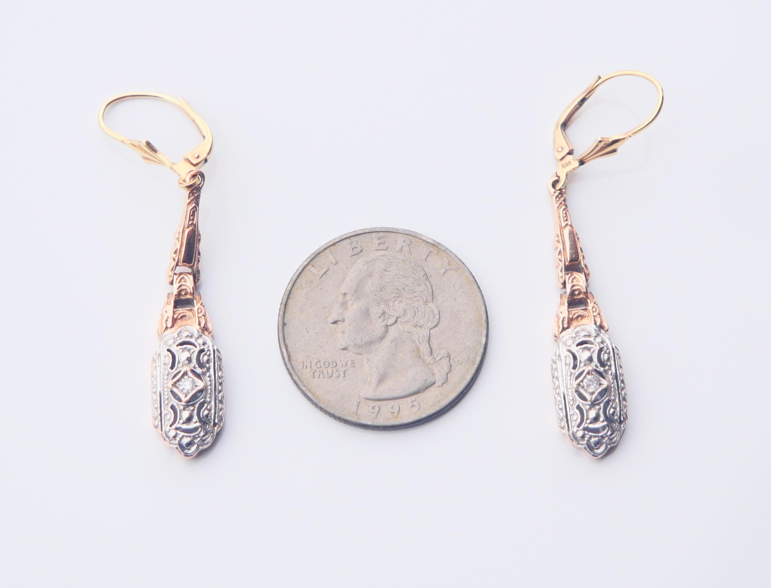Antique German Dangle Earrings Diamonds solid 14K Gold / 6.75gr For Sale 3
